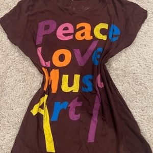 Peace love music and art brown shirt!